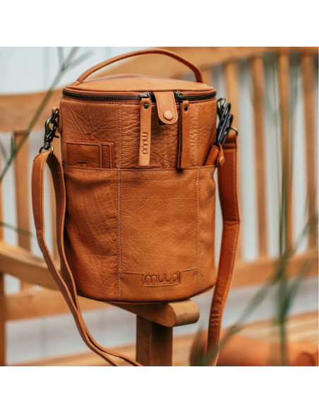 Muud Saturn XL Leather Storage Bag for Knitting - Whisky