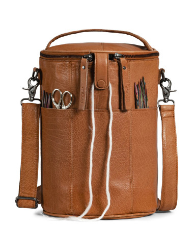 Muud Saturn XL Leather Storage Bag for Knitting - Whisky