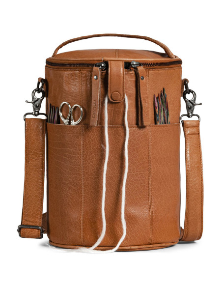 Muud Saturn XL Leather Storage Bag for Knitting - Whisky