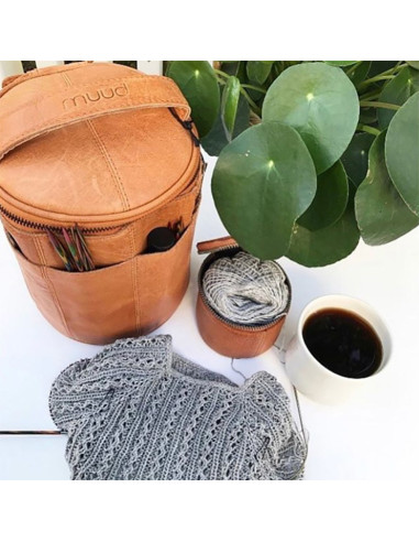 Muud Saturn XL Leather Storage Bag for Knitting - Whisky