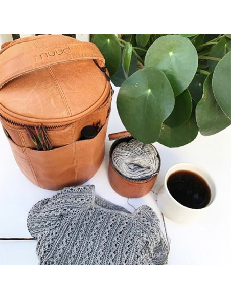 Muud Saturn XL Leather Storage Bag for Knitting - Whisky