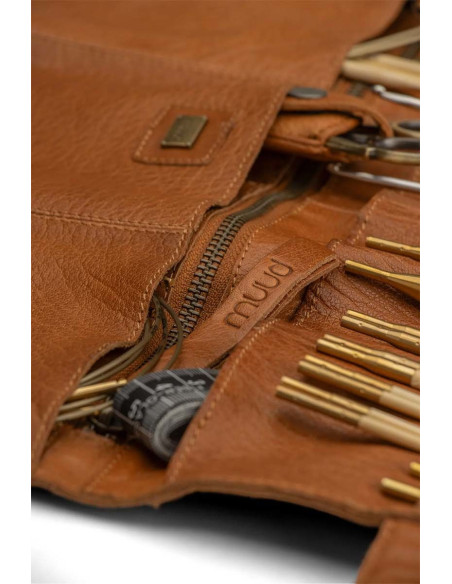 Muud Stockholm leather storage case for circular needles - Whisky