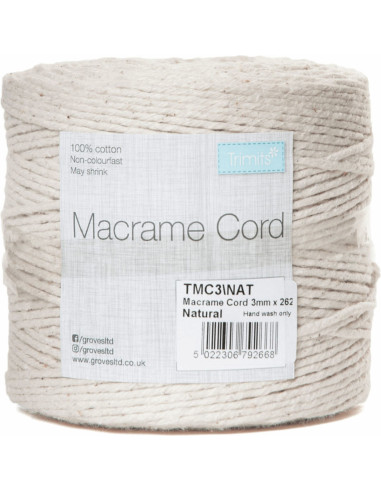 Natural 3 mm cotton macramé cord