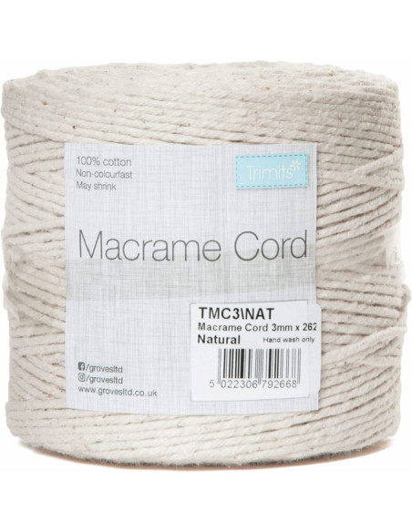 Natural 3 mm cotton macramé cord
