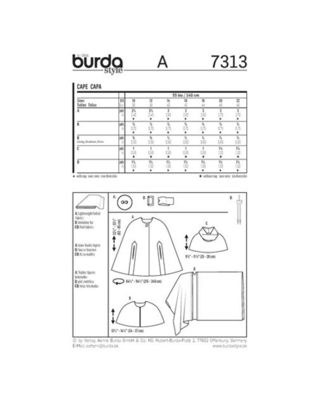 Cape pattern - Burda 7313