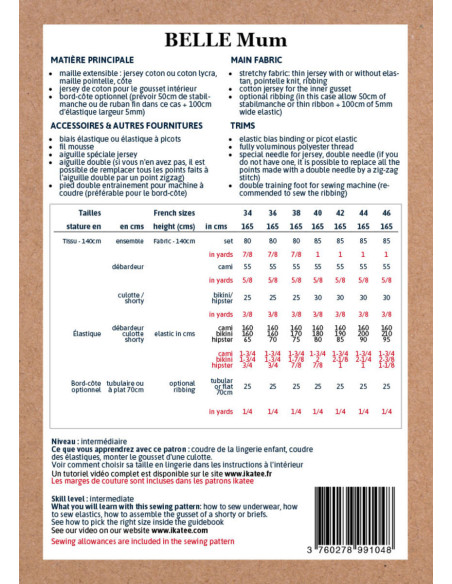 Women's Lingerie Pattern Belle - Ikatee