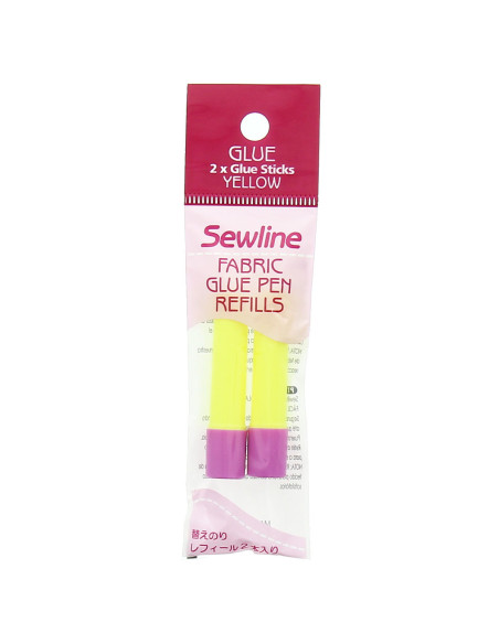 2 refills of temporary glue pen in fluorescent yellow, specially designed for fabric