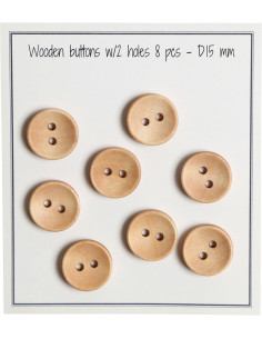 Pack of 8 deep wood buttons 15 mm