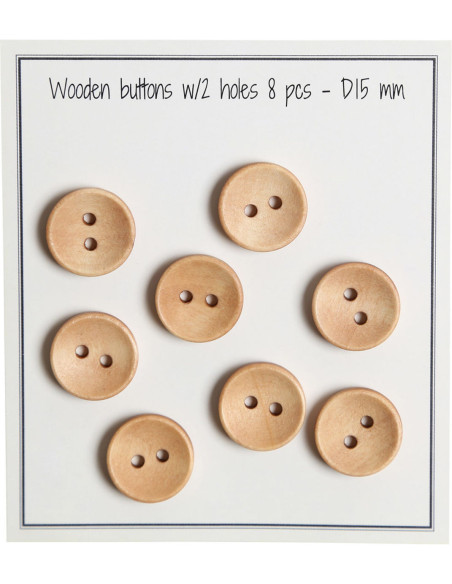 Pack of 8 deep wood buttons 15 mm