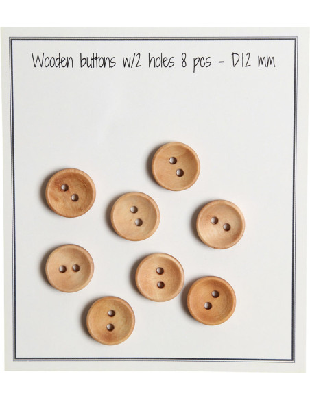 Pack of 8 deep wood buttons 12 mm