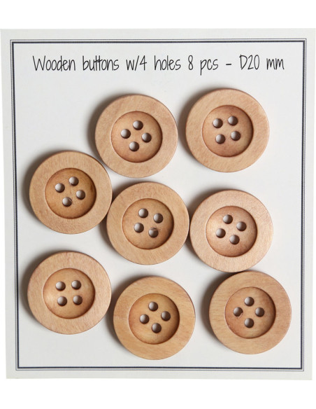 Pack of 8 round groove wooden buttons 20 mm