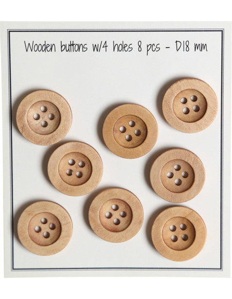 Pack of 8 round groove wooden buttons 18 mm