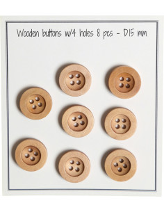 Pack of 8 round groove wooden buttons 15 mm