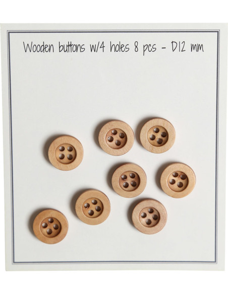 Pack of 8 round groove wooden buttons 12 mm