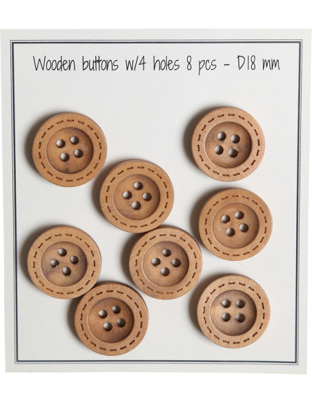 Pack of 8 wooden buttons with round groove stitches 18 mm