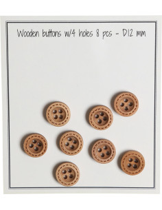 Pack of 8 wooden buttons with round groove stitches 12 mm