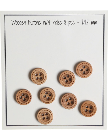 Pack of 8 wooden buttons with round groove stitches 12 mm