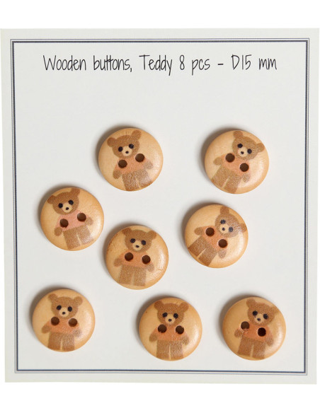 Pack of 8 beige teddy wood buttons 15 mm
