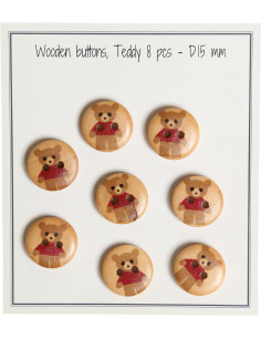 Pack of 8 red teddy wood buttons 15 mm