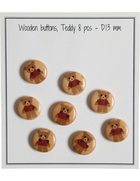 Pack of 8 red teddy wood buttons 13 mm