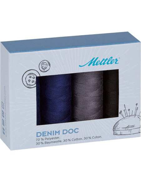Set of 4 dark denim sewing threads Mettler