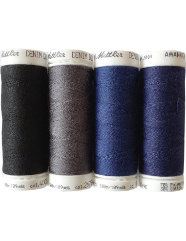 Set of 4 dark denim sewing threads Mettler