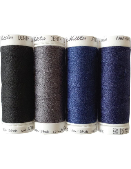 Set of 4 dark denim sewing threads Mettler