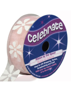 Celebrate organza ribbon with roses and flowers - 15 mm x 3.5 m