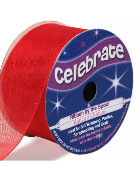 Celebrate red organza ribbon - 32 mm x 5 m