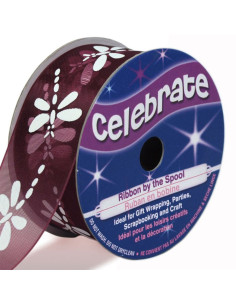 Celebrate dragonfly plum organza ribbon - 25 mm x 3 m