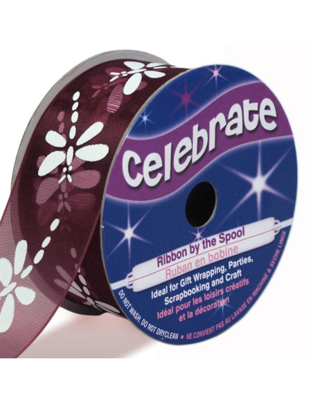 Celebrate dragonfly plum organza ribbon - 25 mm x 3 m