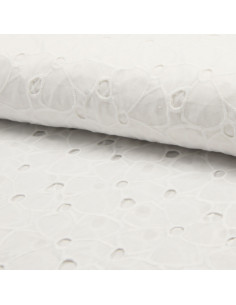 Large flower English embroidery fabric - White