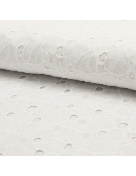 Large flower English embroidery fabric - White