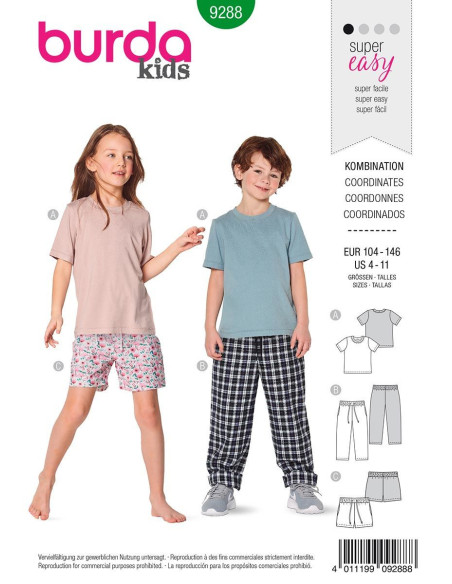 T-Shirt, pants, and shorts pattern - Burda 9288