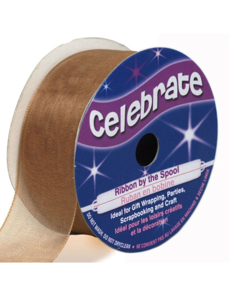 Celebrate brown organza ribbon - 25 mm x 5 m