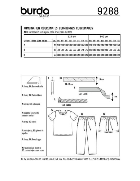 T-Shirt, pants, and shorts pattern - Burda 9288