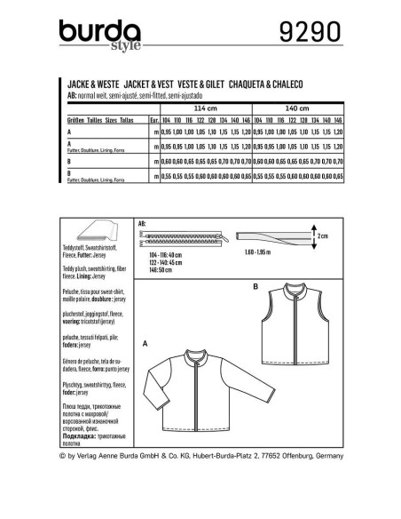 Jacket and Vest Pattern - Burda 9290