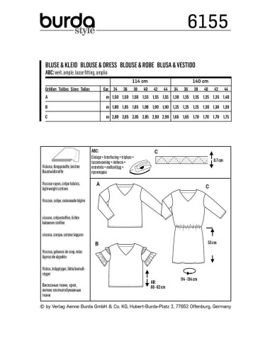 Blouse and Dress Pattern - Burda 6155
