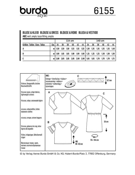 Blouse and Dress Pattern - Burda 6155