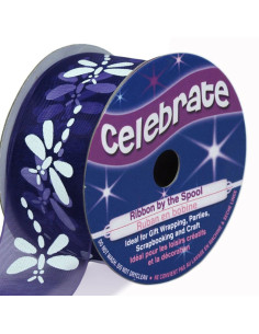 Celebrate organza ribbon purple dragonfly - 25 mm x 3 m