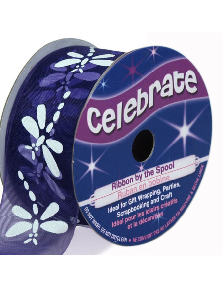 Celebrate organza ribbon purple dragonfly - 25 mm x 3 m