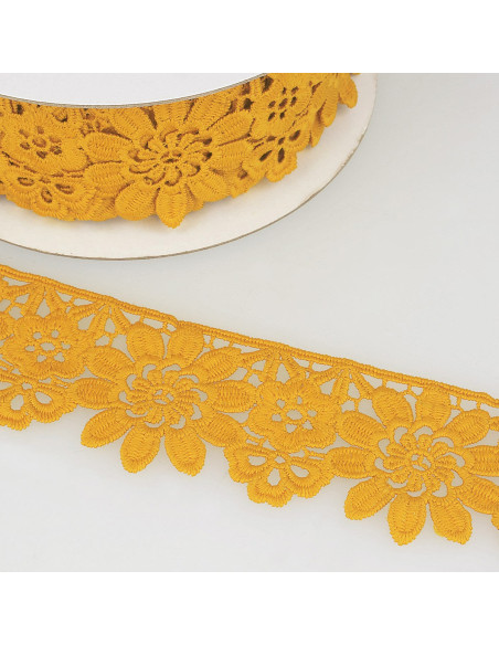 Guipure flowers 55 mm - Mustard
