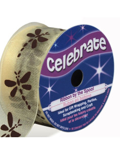 Celebrate cream dragonfly organza ribbon - 25 mm x 3 m
