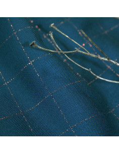 Petrol blue checkered viscose twill fabric with copper lurex - Églantine & Zoé