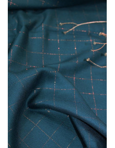 Petrol blue checkered viscose twill fabric with copper lurex - Églantine & Zoé 2
