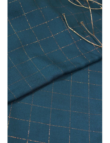 Petrol blue checkered viscose twill fabric with copper lurex - Églantine & Zoé