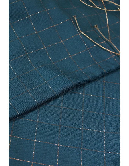 Petrol blue checkered viscose twill fabric with copper lurex - Églantine & Zoé