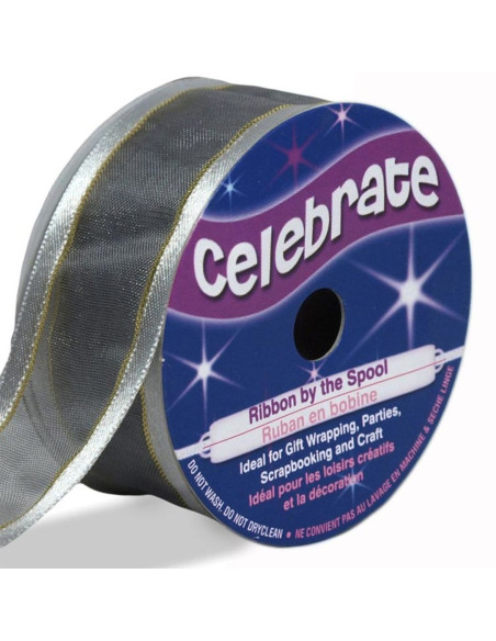 Celebrate silver organza ribbon with gold trim - 25 mm x 4 m