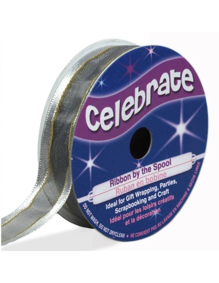 Celebrate silver organza ribbon - 15 mm x 5 m