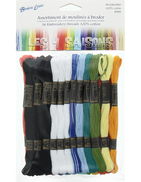 Assortment of 36 embroidery threads